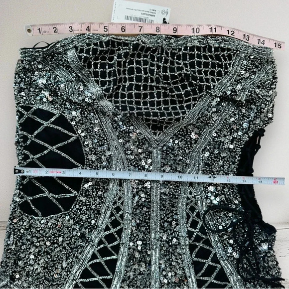 NEW NASTY GAL Bandeau Sequin Lace Up Cut Out Mini Dress Size 8 - Picture 8 of 12
